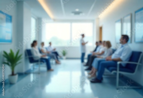 Generative AI Blur image of a modern hospital waiting area full of patients