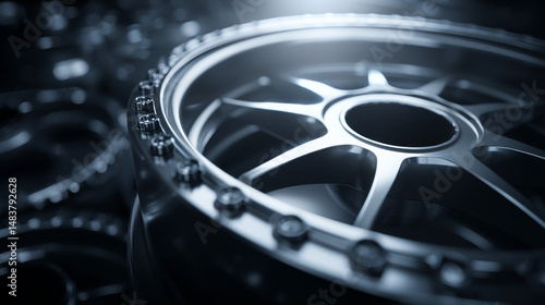 Wallpaper Mural Close-up view of modern car wheels showcasing intricate metallic design and shine. Torontodigital.ca