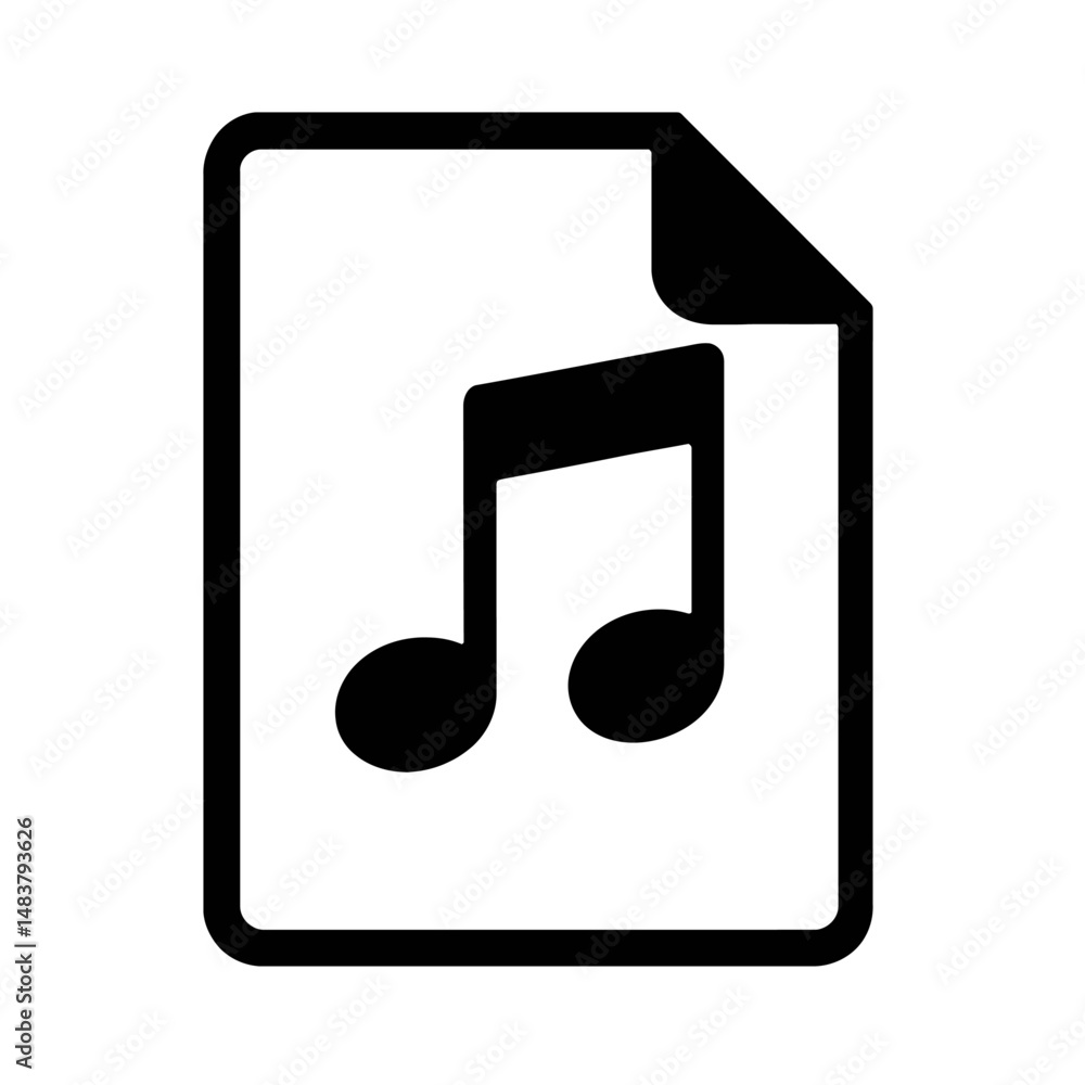 Black and White Music Audio File Document Icon Black and White Music Audio File Document Icon