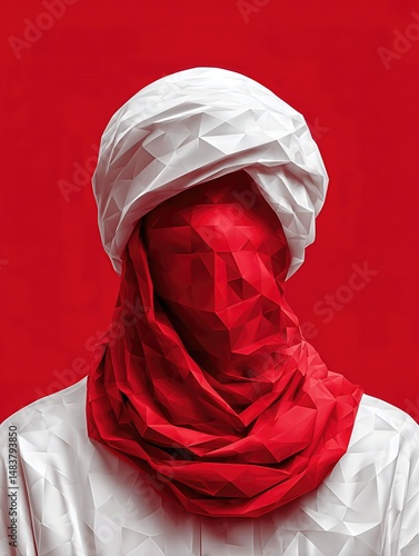 Abstract Portrait of Man with Headscarf, Geometric Style, Digital Art, Modern Design, Creative Concept, Minimalist Composition.