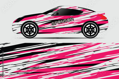 Stylish racing car design with vibrant pink accents