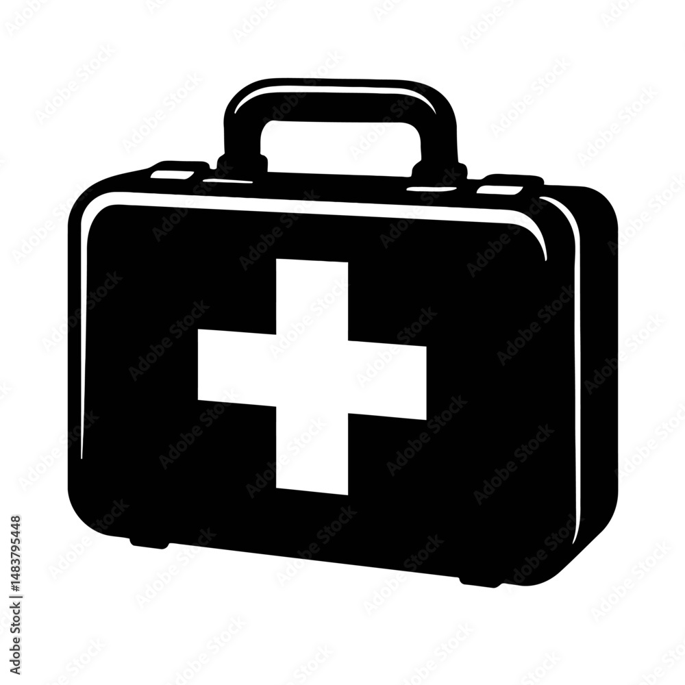 Black Graphic First Aid Kit. Graphic Element Vector Icon Representing Medical Supplies or Emergency Care. Black Graphic First Aid Kit. Graphic Element Vector Icon Representing Medical Supplies or Emergency Care.
