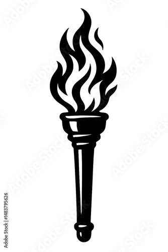 Black Graphic Flaming Torch. Graphic Element Vector Icon Representing Light, Power, or Symbolism.