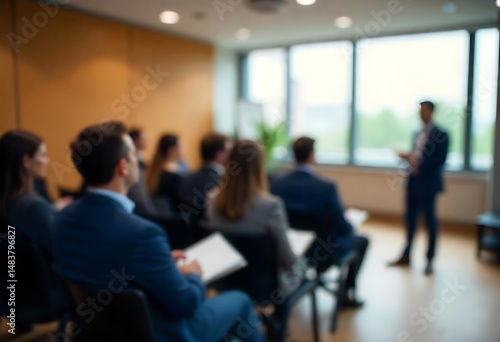 Generative AI showcasing corporate conference room blur effect with presentation
