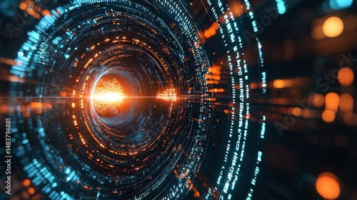 Wallpaper Mural Futuristic Data Tunnel with Glowing Lights and Digital Patterns Torontodigital.ca