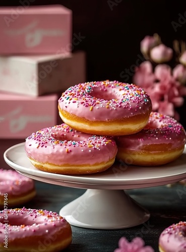 Wallpaper Mural Pink Frosted Donuts with Sprinkles on a Cake Stand Torontodigital.ca