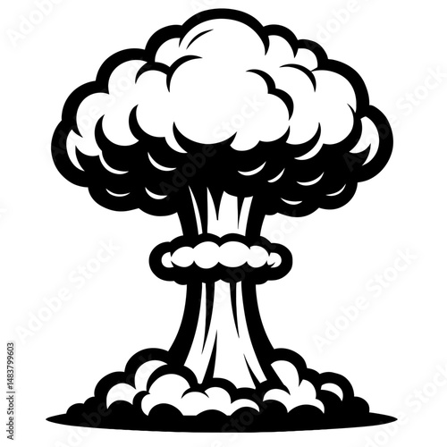 Black Graphic Mushroom Cloud. Graphic Element Vector Icon Representing Nuclear Explosion or Danger.