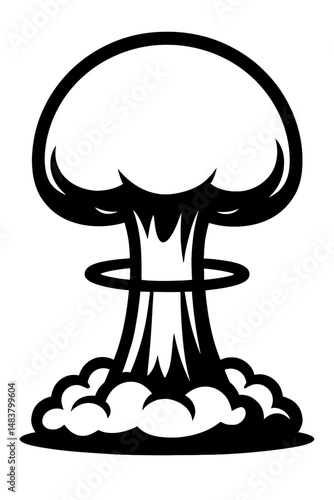 Black Graphic Mushroom Cloud. Graphic Element Vector Icon Representing Nuclear Explosion or Danger.