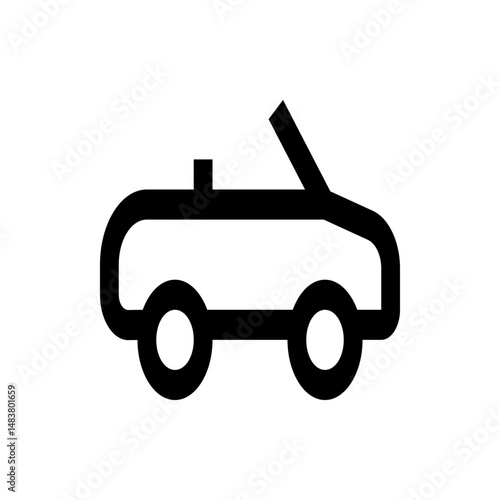 Simple black outline of a convertible car with open top and two wheels on a white background design art
