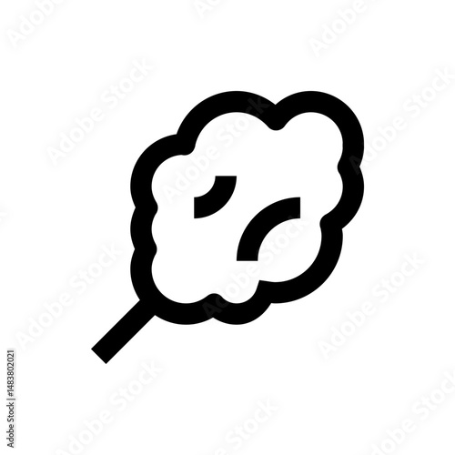 Stylized leaf with two internal markings and a stem in black outline on a white background design element