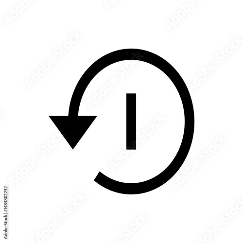 Black arrow pointing down in a circular motion with a vertical line inside the circle design element icon