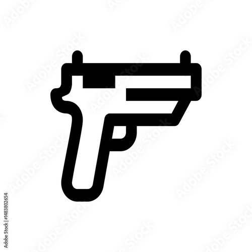 Black outline drawing of a pistol with a thick line style on a white background in a simple design