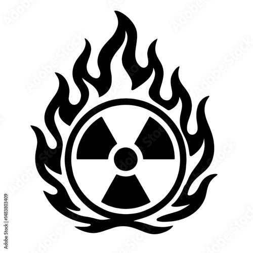 Black Graphic Radioactive Fire. Graphic Element Vector Icon Representing Extreme Hazard or Danger.