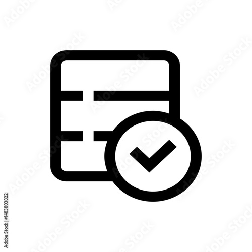 Table with horizontal divisions and a circle containing a check mark indicating completion or validation