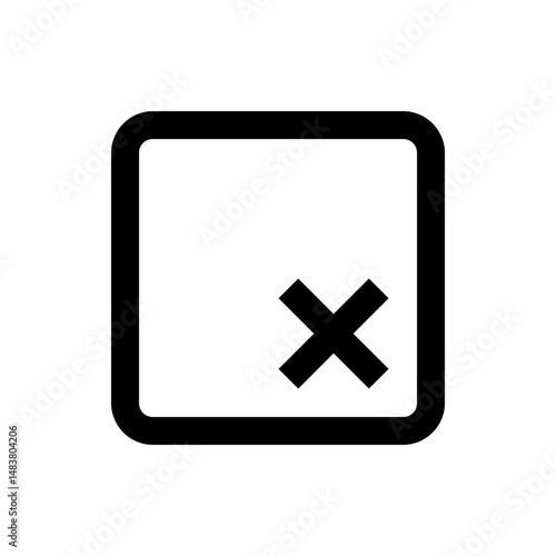 A black square with rounded corners containing a smaller black x shape in the bottom right corner area