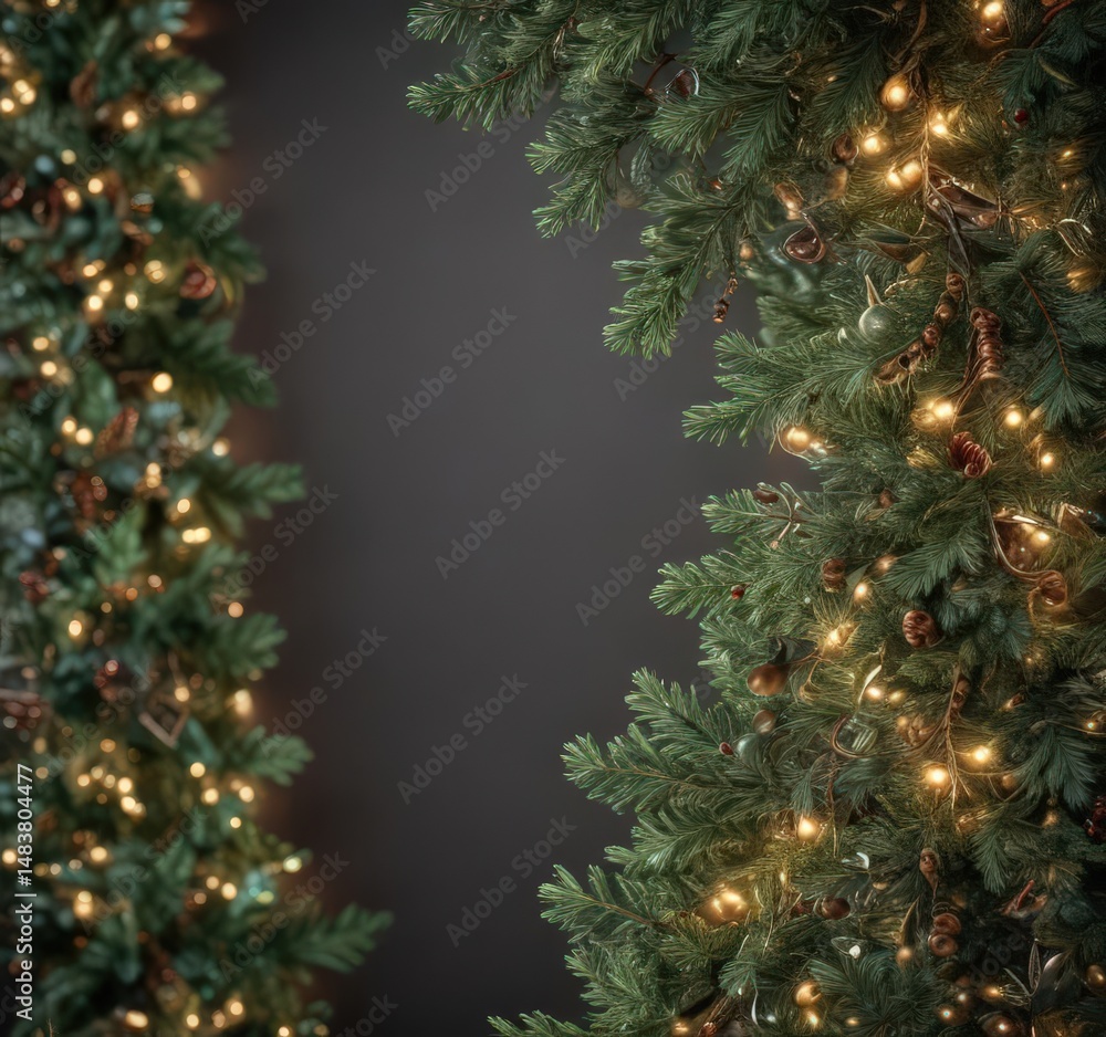 Luxurious coniferous branches and shimmering garland, continuous Xmas pattern , elegant, premium Luxurious coniferous branches and shimmering garland, continuous Xmas pattern , elegant, premium