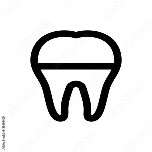 Illustration of a single tooth with a horizontal line across the middle in black and white color scheme