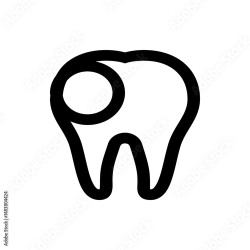 Illustration of a tooth with a cavity depicted as a black circle on a white background in simple style