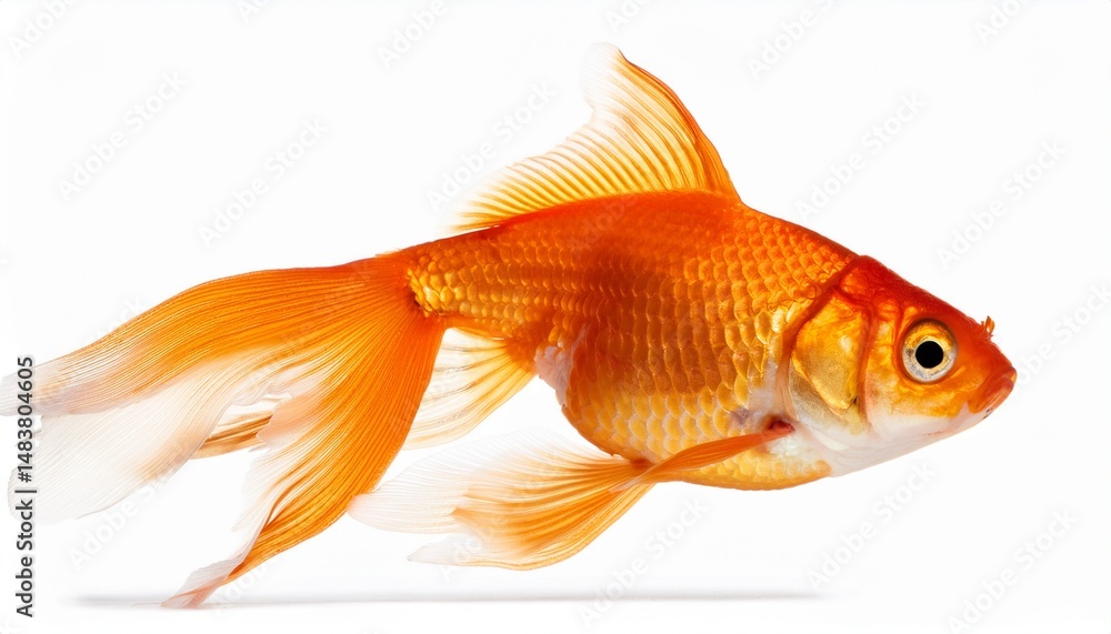 single goldfish seen from the side isolated on a white background single goldfish seen from the side isolated on a white background