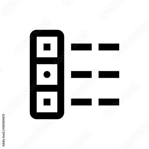 Icon showing a vertical bar with three shapes and three sets of horizontal bars to the right side