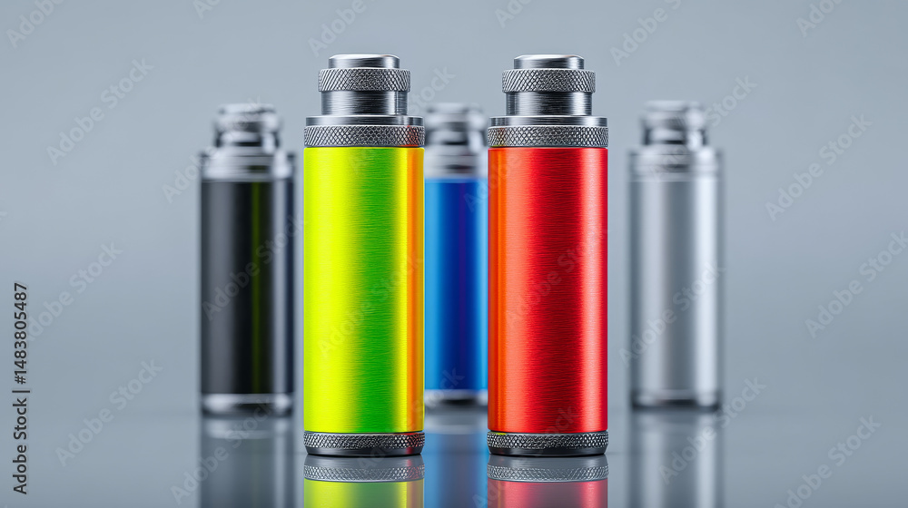 Colorful vape devices arranged aesthetically against a blurred background. Colorful vape devices arranged aesthetically against a blurred background.