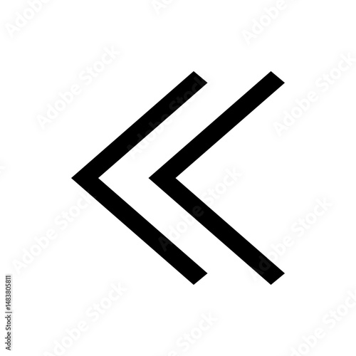 Double chevron pointing left in black outline on a white background creating a simple direction symbol look