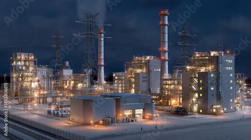 night view of lit power plant