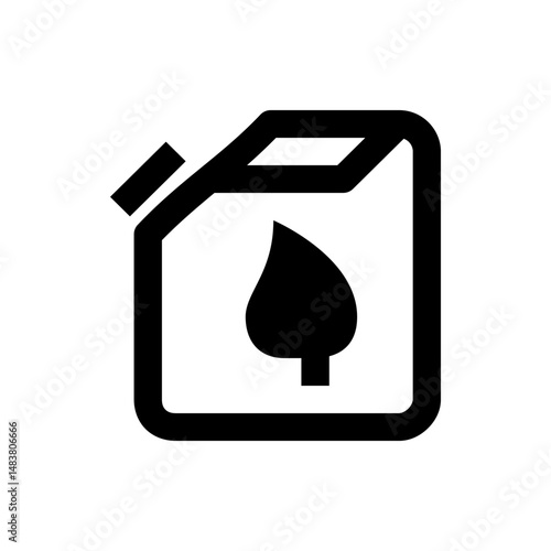 Black and white icon of a fuel can with a leaf inside representing biofuel or eco friendly energy source