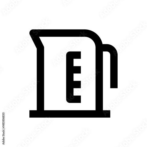 Illustration of a black outline of a kitchen measuring jug with a handle and measurement markings inside