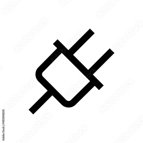 Illustration of a simple black electrical plug with two prongs and a rectangular body design element
