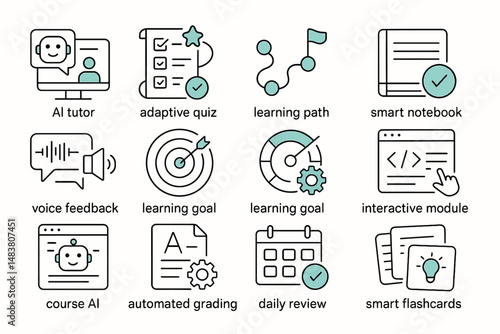 Educational tools icons featuring ai tutor, adaptive quiz, and learning path
