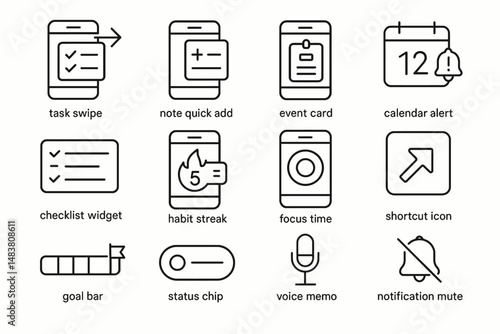 Minimal line icons for task management and organization apps