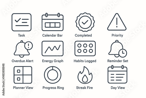 Task and notification icons set for digital planning and productivity