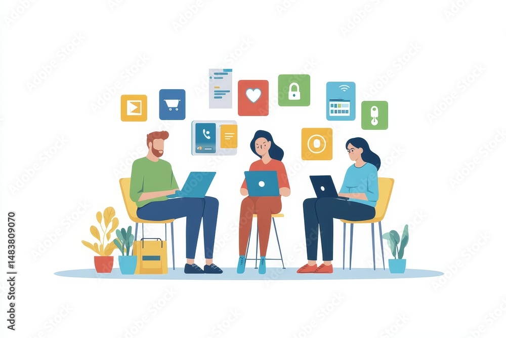 Programmers cooperating at IT company developing apps. People business work office concept