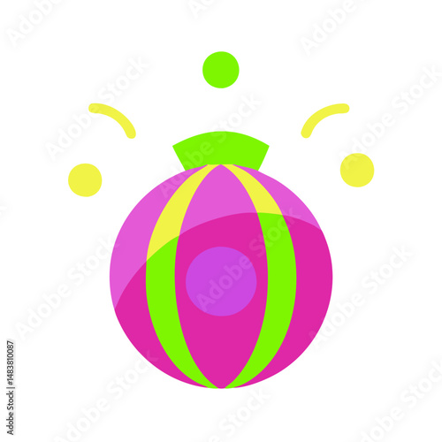 Vibrant bouncy ball icon with playful sparkles on a clean white background for minimalistic design