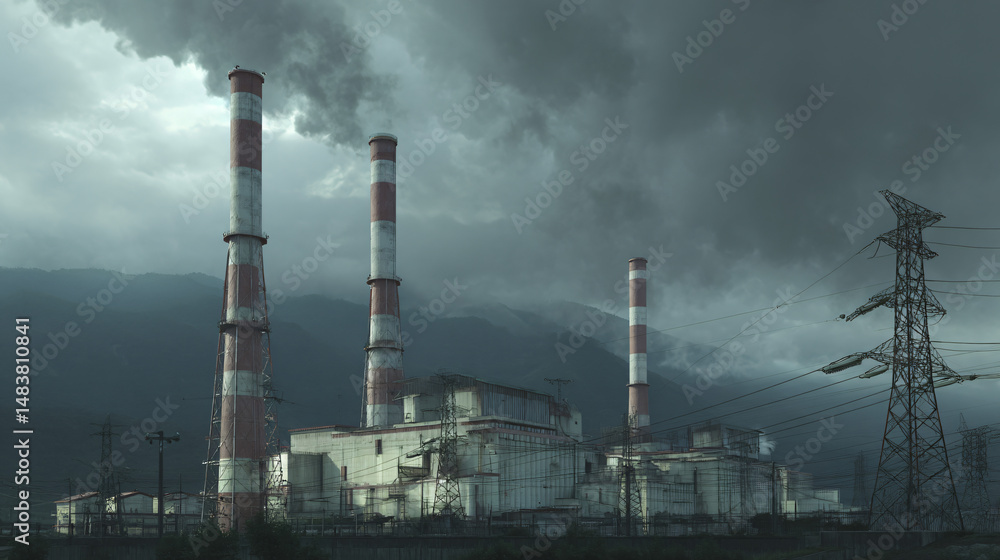 power station with smokestacks power station with smokestacks