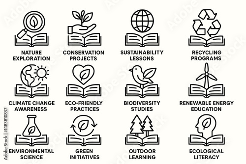 Environmental icons highlighting conservation and sustainability initiatives