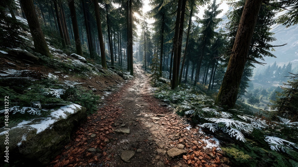 Obraz premium Forest path sunlight