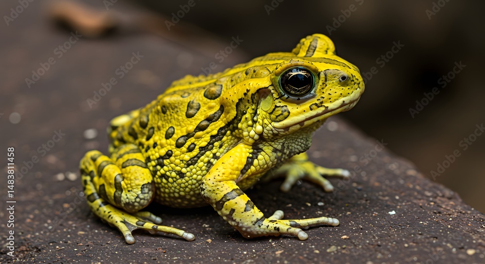 Fototapeta premium Vibrant Yellow Toad with Dark Markings Close-Up Photography