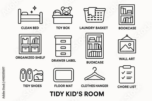 Neatly organized kid's room with clean bed and toy box