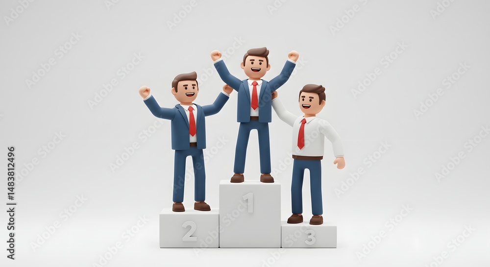 Celebrating Success 3D Render of Businessmen on a Winners Podium Celebrating Success 3D Render of Businessmen on a Winners Podium