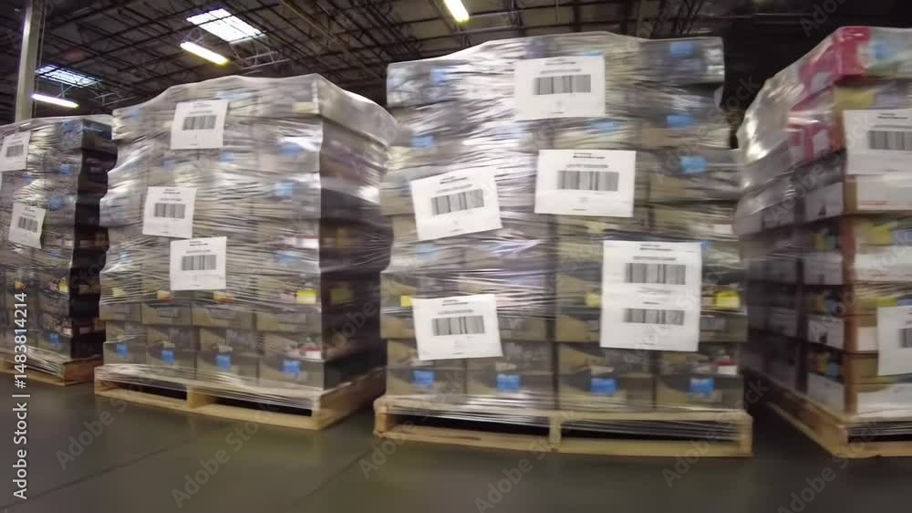 Warehouse with shelves full of boxes Warehouse with shelves full of boxes