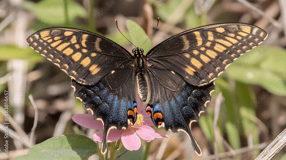 Fototapeta premium Spectacular Eastern Tiger Swallowtail Butterfly on Pink Flower