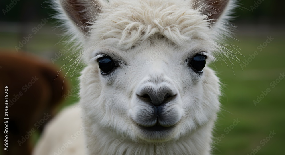 Obraz premium Adorable White Alpaca Close-Up Fluffy, Gentle, and Majestic
