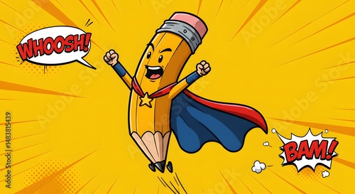 Superhero Pencil Cartoon Character Illustration