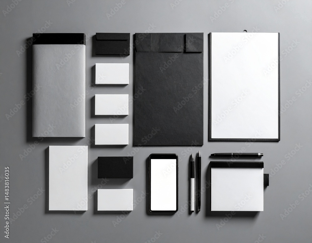 mockup for office supply/stationary; gray and white themed mockup for office supply/stationary; gray and white themed