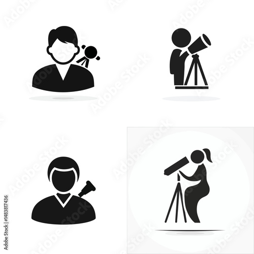 Astronomer - Vector icon, simple icon, isolated on white  -  