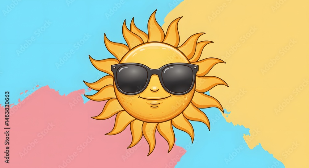Fototapeta premium Cool Cartoon Sun with Sunglasses Illustration