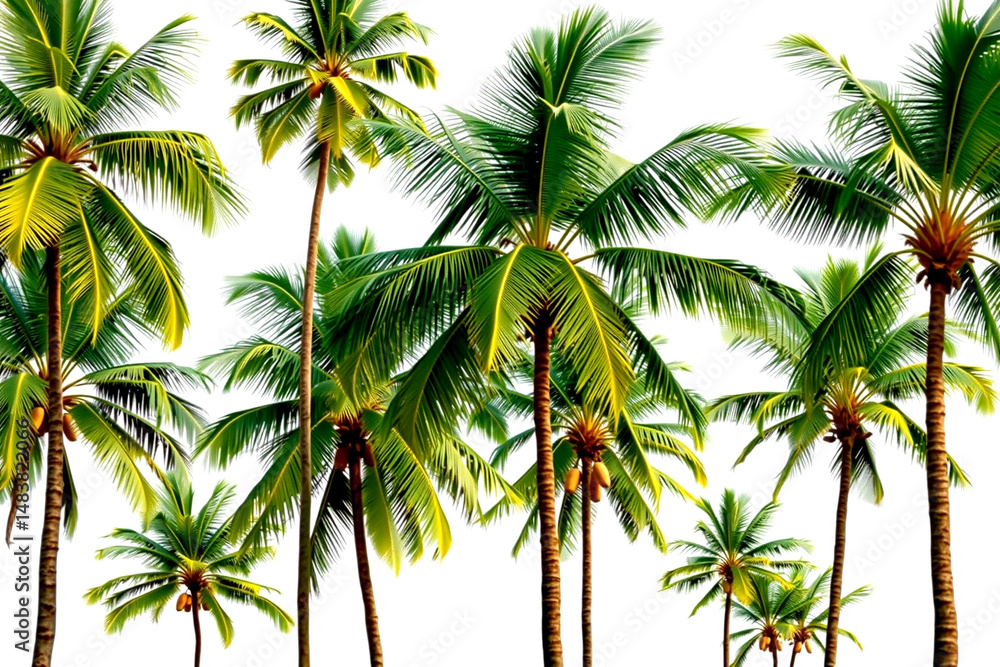 Obraz premium Vibrant Tropical Oasis: Lush Green Palm Trees Against a Pristine White Sky