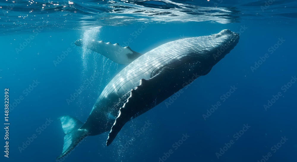 Fototapeta premium Humpback Whale Gracefully Swimming Underwater